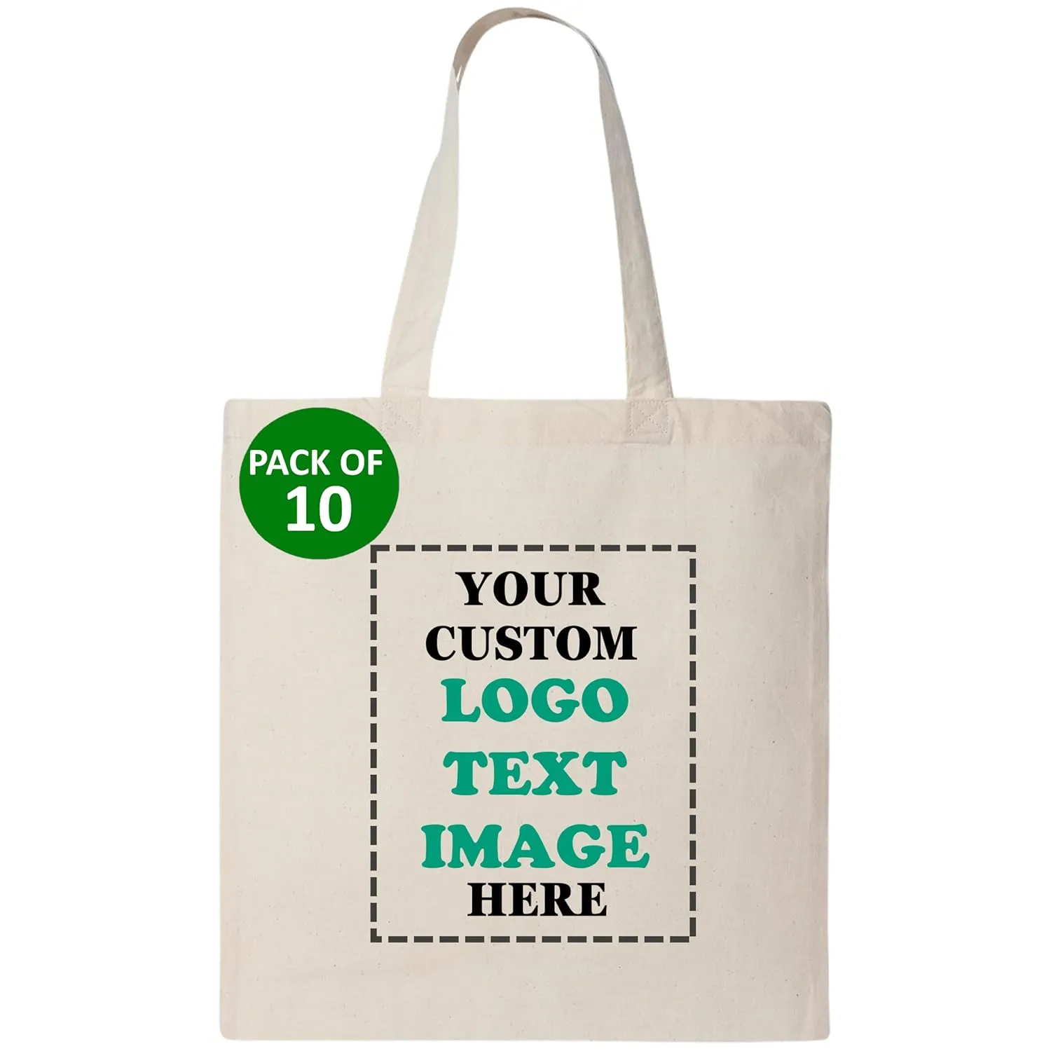 10 | 50 | 100 Pack Custom Tote Bags, Bulk Custom Logo Tote Bag, Personalized Company Logo Bags, Reusable Bags, Custom Bags for Business (Promotional Natural, 10 Bags)