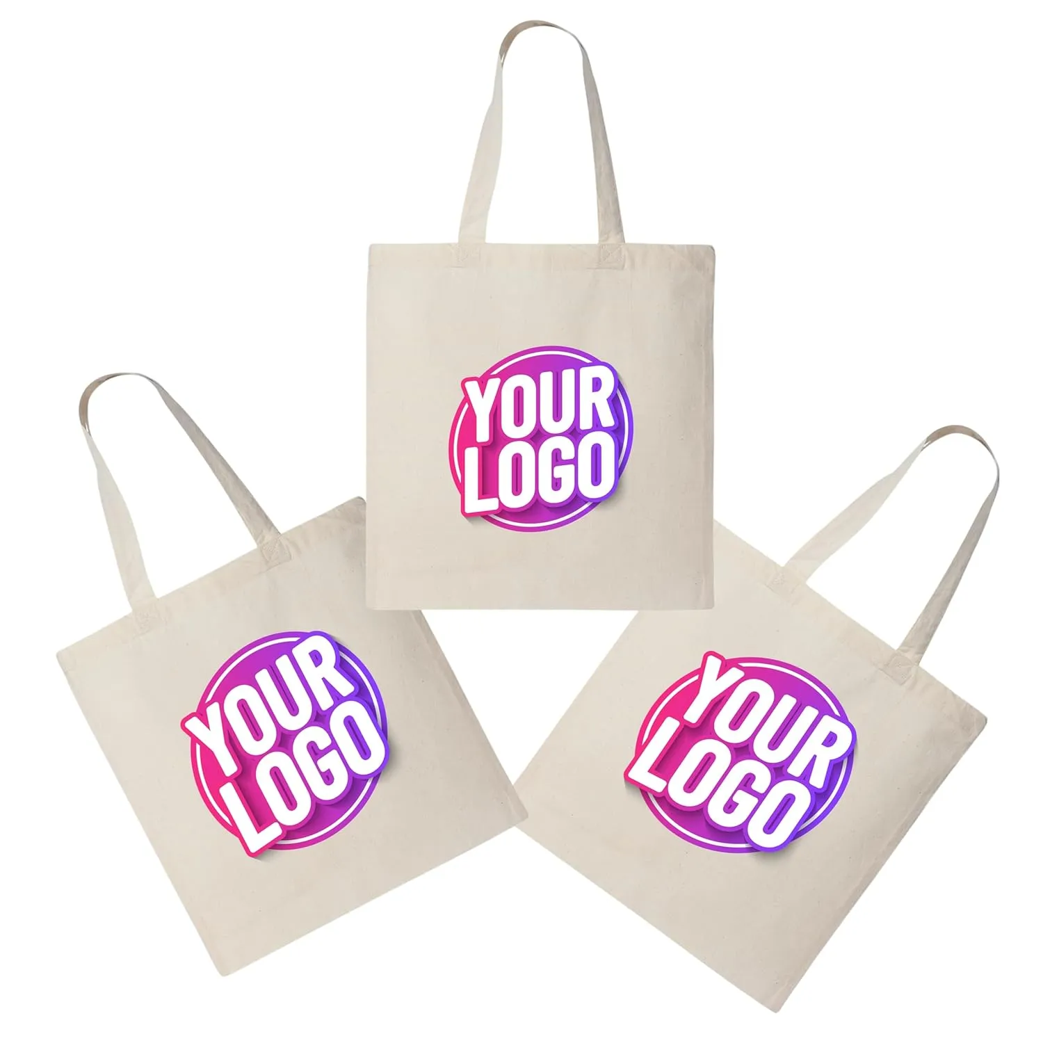 10 | 50 | 100 Pack Custom Tote Bags, Bulk Custom Logo Tote Bag, Personalized Company Logo Bags, Reusable Bags, Custom Bags for Business (Promotional Natural, 10 Bags)