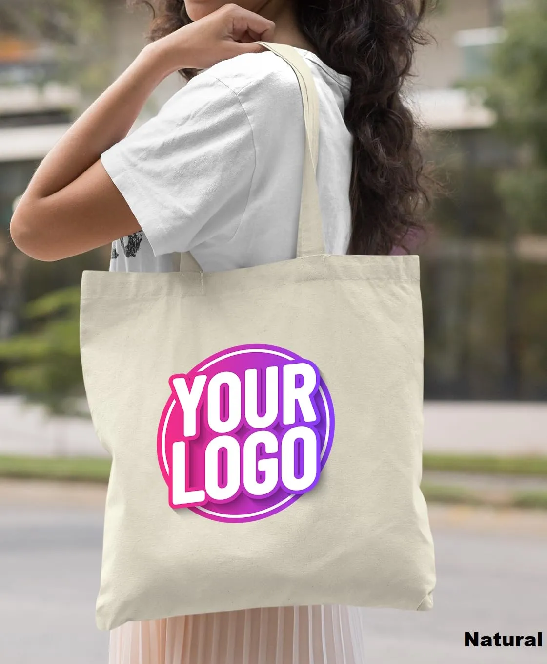 10 | 50 | 100 Pack Custom Tote Bags, Bulk Custom Logo Tote Bag, Personalized Company Logo Bags, Reusable Bags, Custom Bags for Business (Promotional Natural, 10 Bags)
