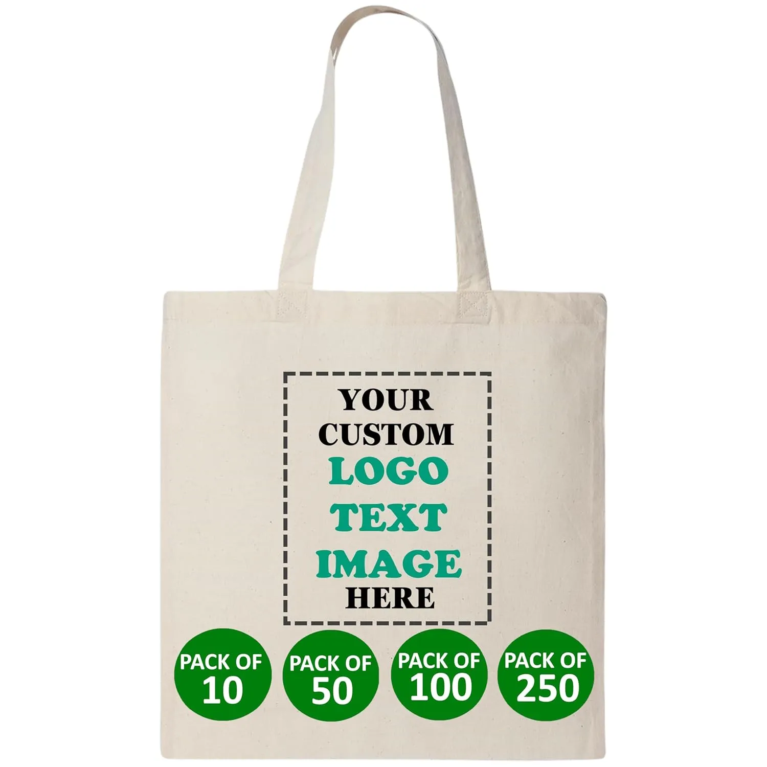 10 | 50 | 100 Pack Custom Tote Bags, Bulk Custom Logo Tote Bag, Personalized Company Logo Bags, Reusable Bags, Custom Bags for Business (Promotional Natural, 10 Bags)