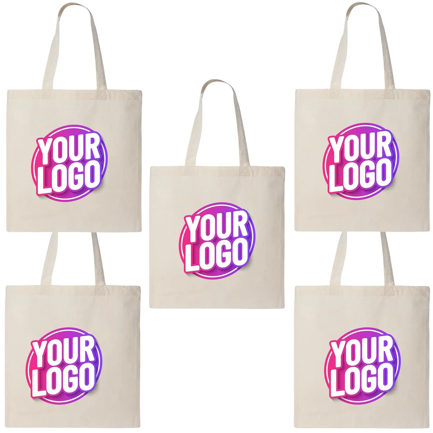 10 | 50 | 100 Pack Custom Tote Bags, Bulk Custom Logo Tote Bag, Personalized Company Logo Bags, Reusable Bags, Custom Bags for Business (Promotional Natural, 10 Bags)