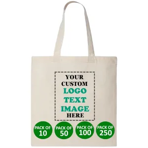 10 | 50 | 100 Pack Custom Tote Bags, Bulk Custom Logo Tote Bag, Personalized Company Logo Bags, Reusable Bags, Custom Bags for Business (Promotional Natural, 10 Bags)
