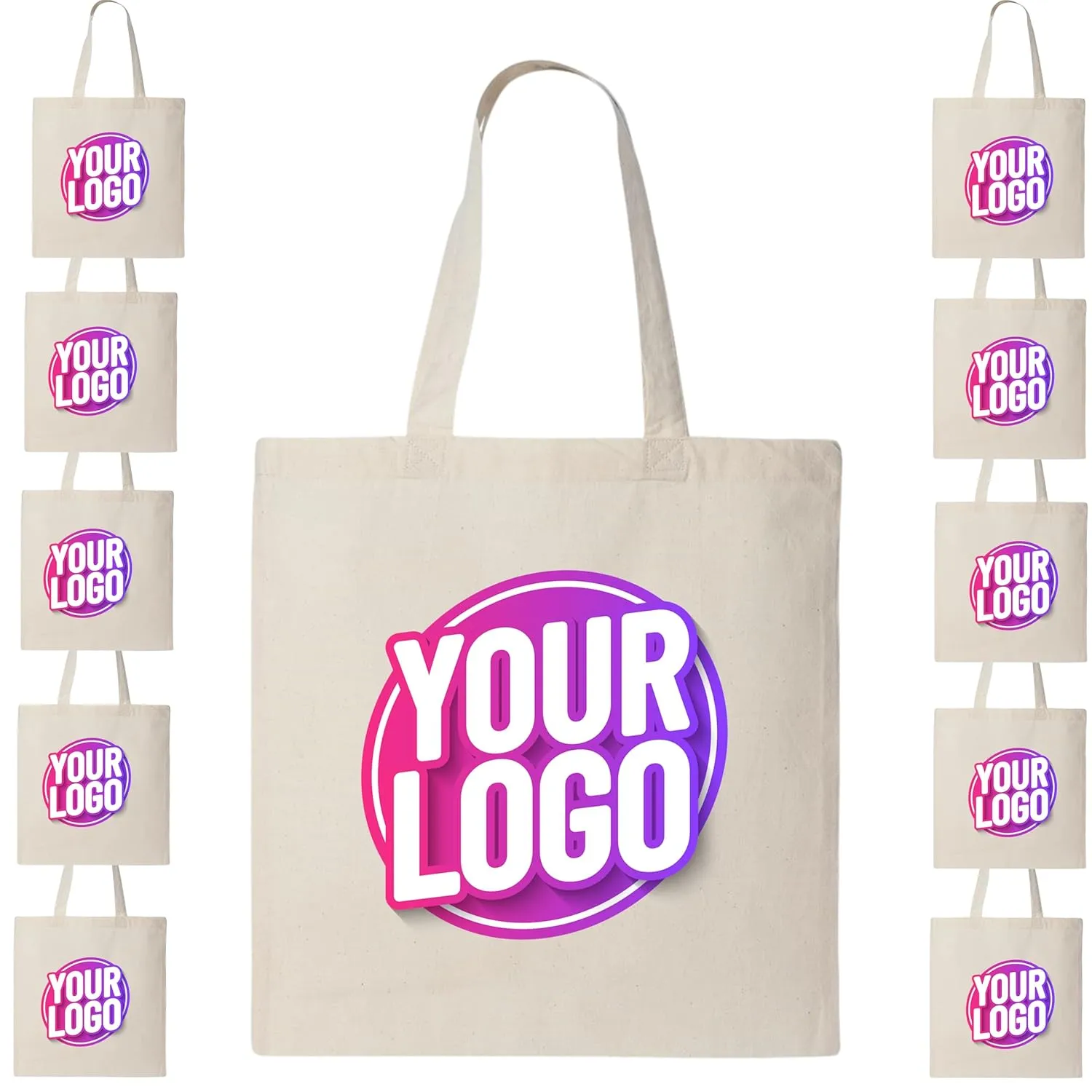 10 | 50 | 100 Pack Custom Tote Bags, Bulk Custom Logo Tote Bag, Personalized Company Logo Bags, Reusable Bags, Custom Bags for Business (Promotional Natural, 10 Bags)