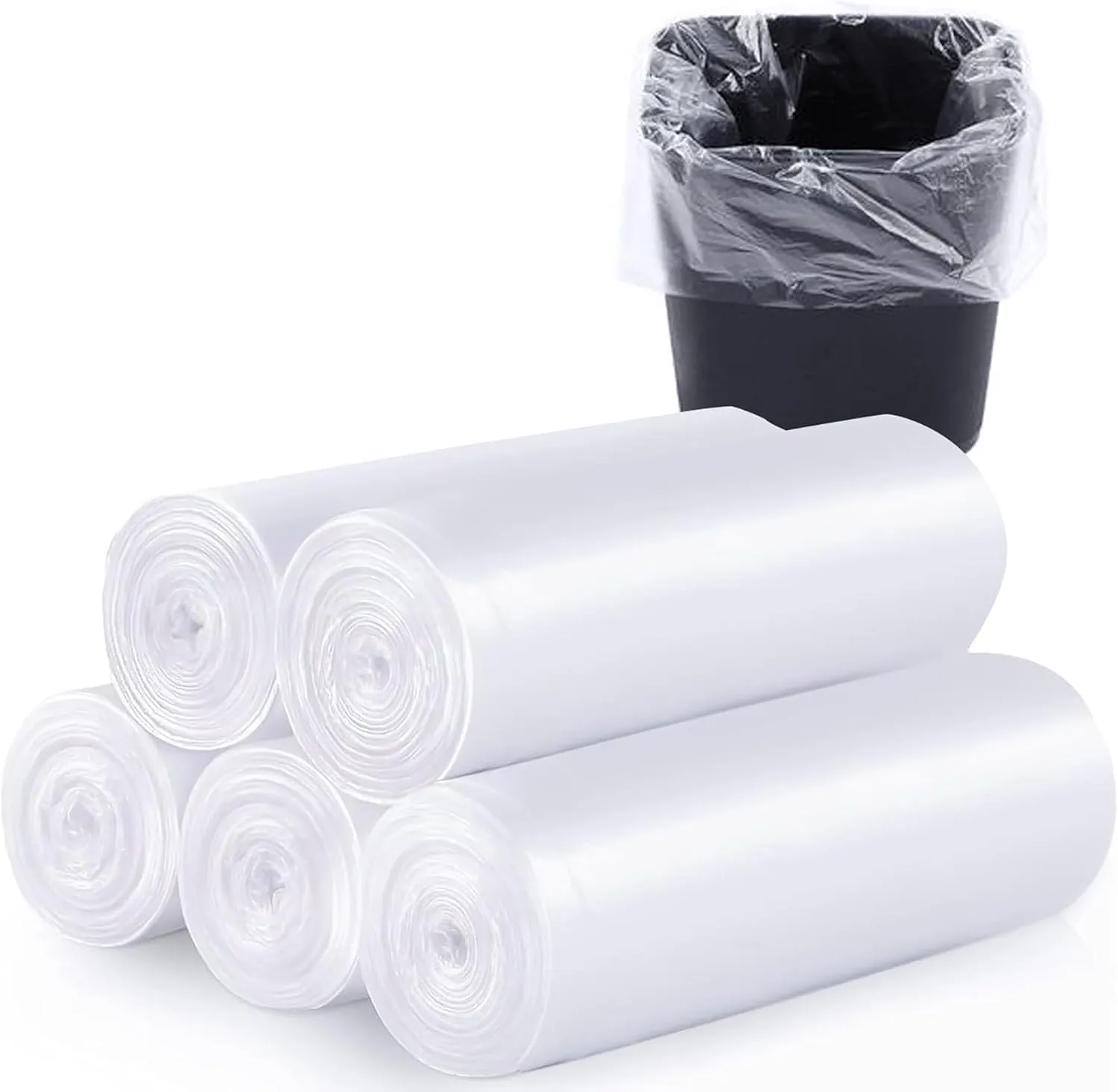 100 Count 8 Gallon Trash Bags Clear Medium Garbage Bags 1.1 mil Strong, Leakage-Free,Unscented 30 Liter Thick for Bathroom, Office, Kitchen Waste Basket Trash Can (Clear, 8 Gallon-100 Count)