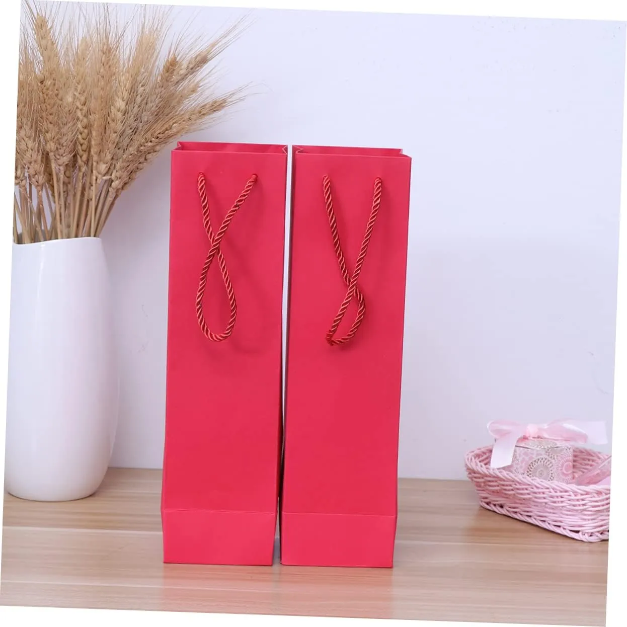 10pcs Red Paper Wine Bottle Bags with Handle Elegant Wine Tote for Recyclable Sturdy Design for Celebrations