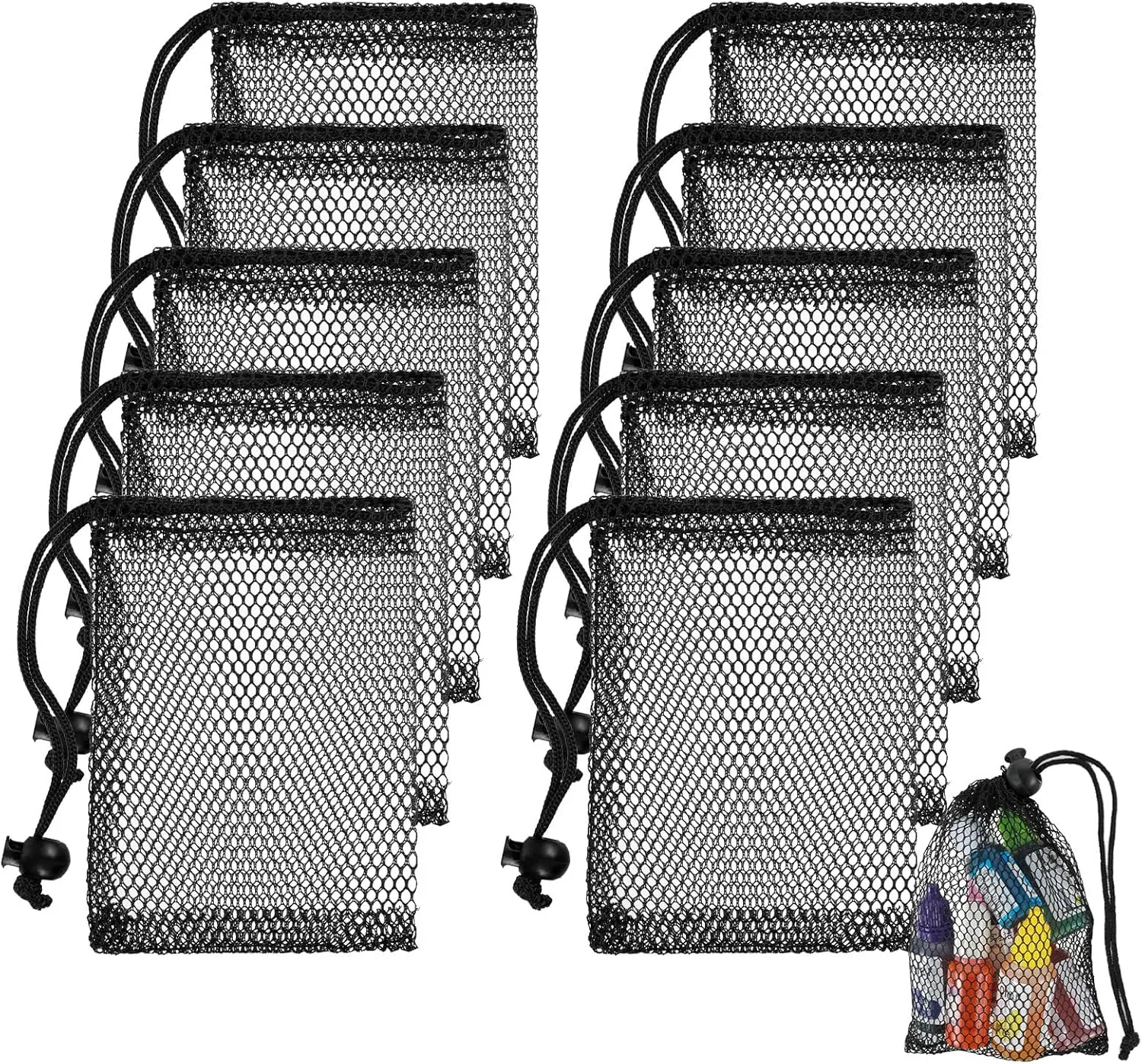 10Pcs Small Mesh Drawstring Bags, 6x4 inch Black Mesh Drawstring Bag, Mini Nylon Net Bags with Drawstrings, Sports Mesh Sports Equipment Bag, Small Gym Bag for Football, Golf Stuff Balls