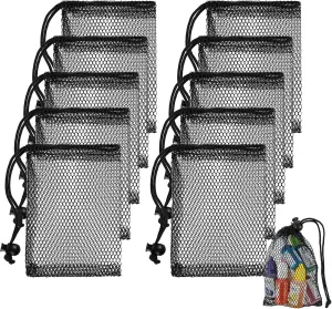 10Pcs Small Mesh Drawstring Bags, 6x4 inch Black Mesh Drawstring Bag, Mini Nylon Net Bags with Drawstrings, Sports Mesh Sports Equipment Bag, Small Gym Bag for Football, Golf Stuff Balls