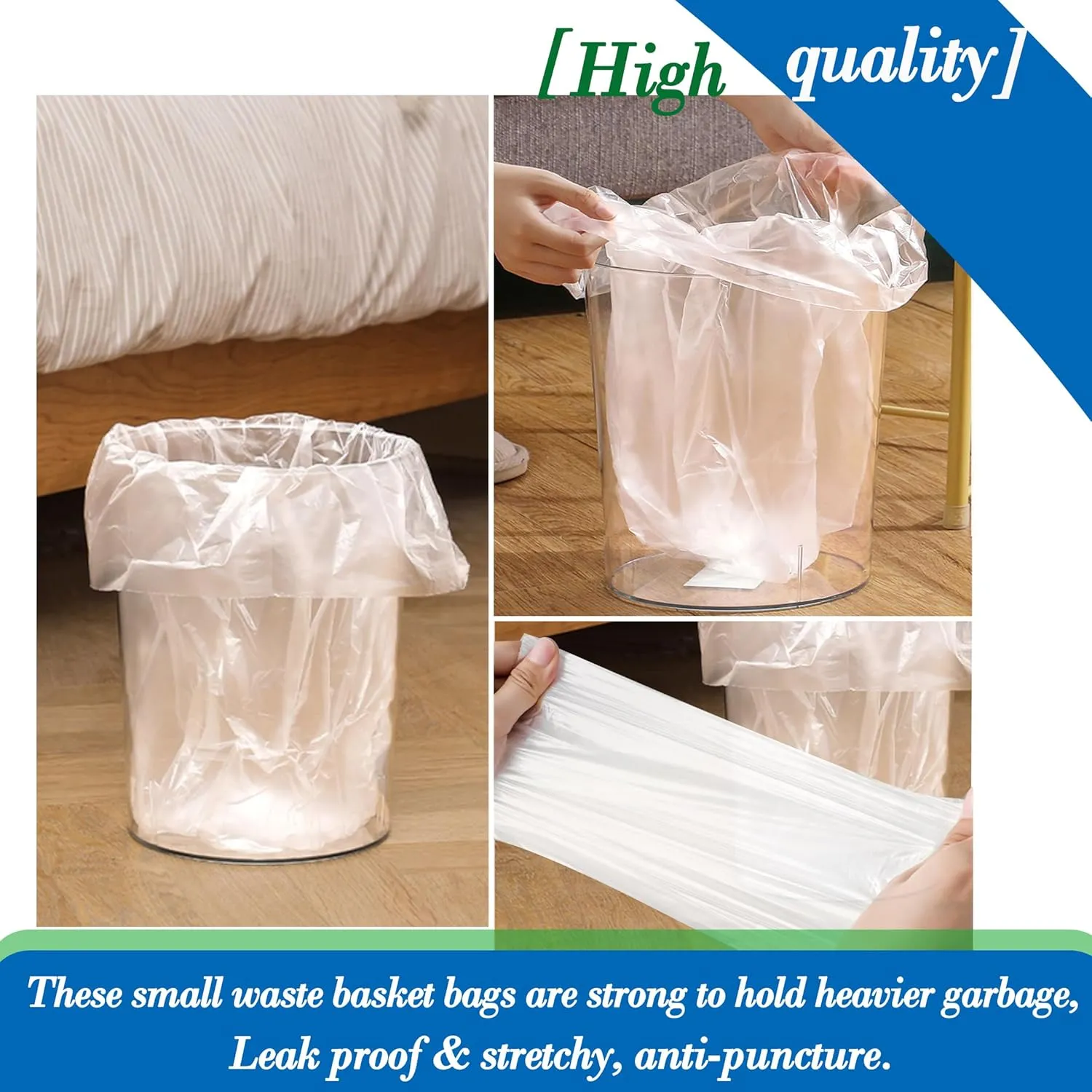 1.2 gallon trash can liners,Small clear Garbage Bags 300,Extra Strong 1.2 Gal Trash Bag,Fit 4.5-6 liters trash Bin Liners for Home Office Kitchen