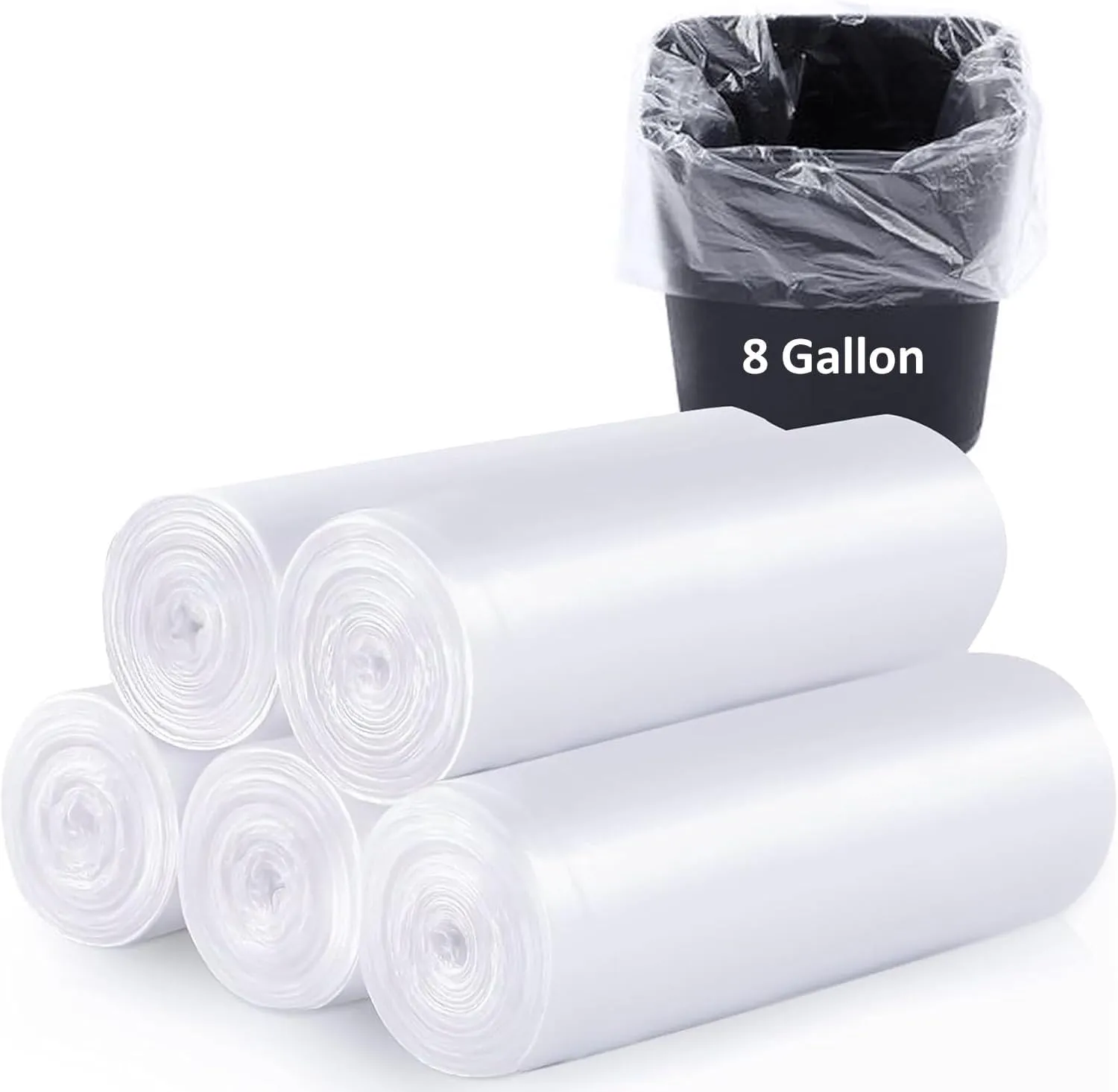 120 Count 8 Gallon Trash Bags Clear Medium Garbage Bags Strong, Leakage-Free,Unscented 30 Liter Thick for Bathroom, Office, Kitchen Waste Basket Trash Can (Clear, 8 Gallon-120 Count)