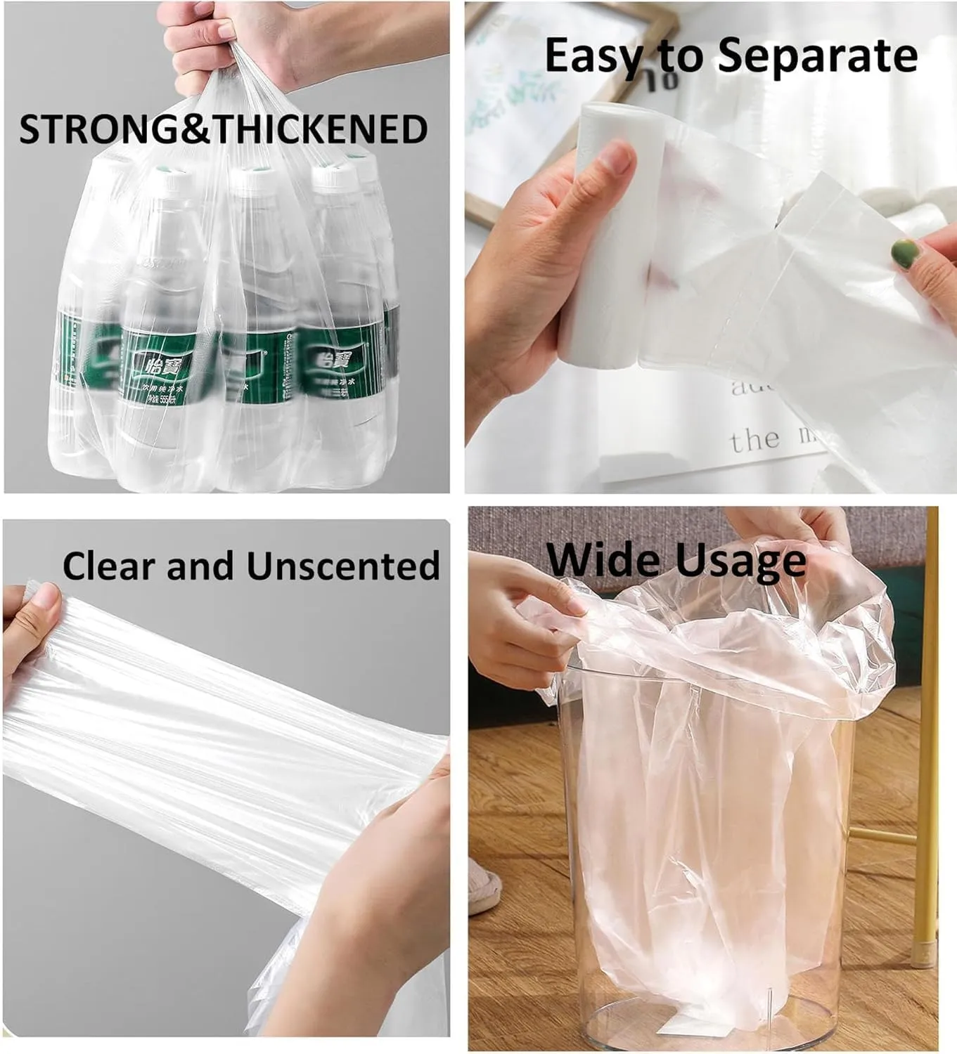 120 Count 8 Gallon Trash Bags Clear Medium Garbage Bags Strong, Leakage-Free,Unscented 30 Liter Thick for Bathroom, Office, Kitchen Waste Basket Trash Can (Clear, 8 Gallon-120 Count)