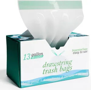 13 Gallon Tall Kitchen Drawstring Trash Bags - 1.2 Mil Extra Strong - Large Drawstring Garbage Bags - Large Plastic Bags - Individual, Unscented, White, 25" x 30", 40 Count