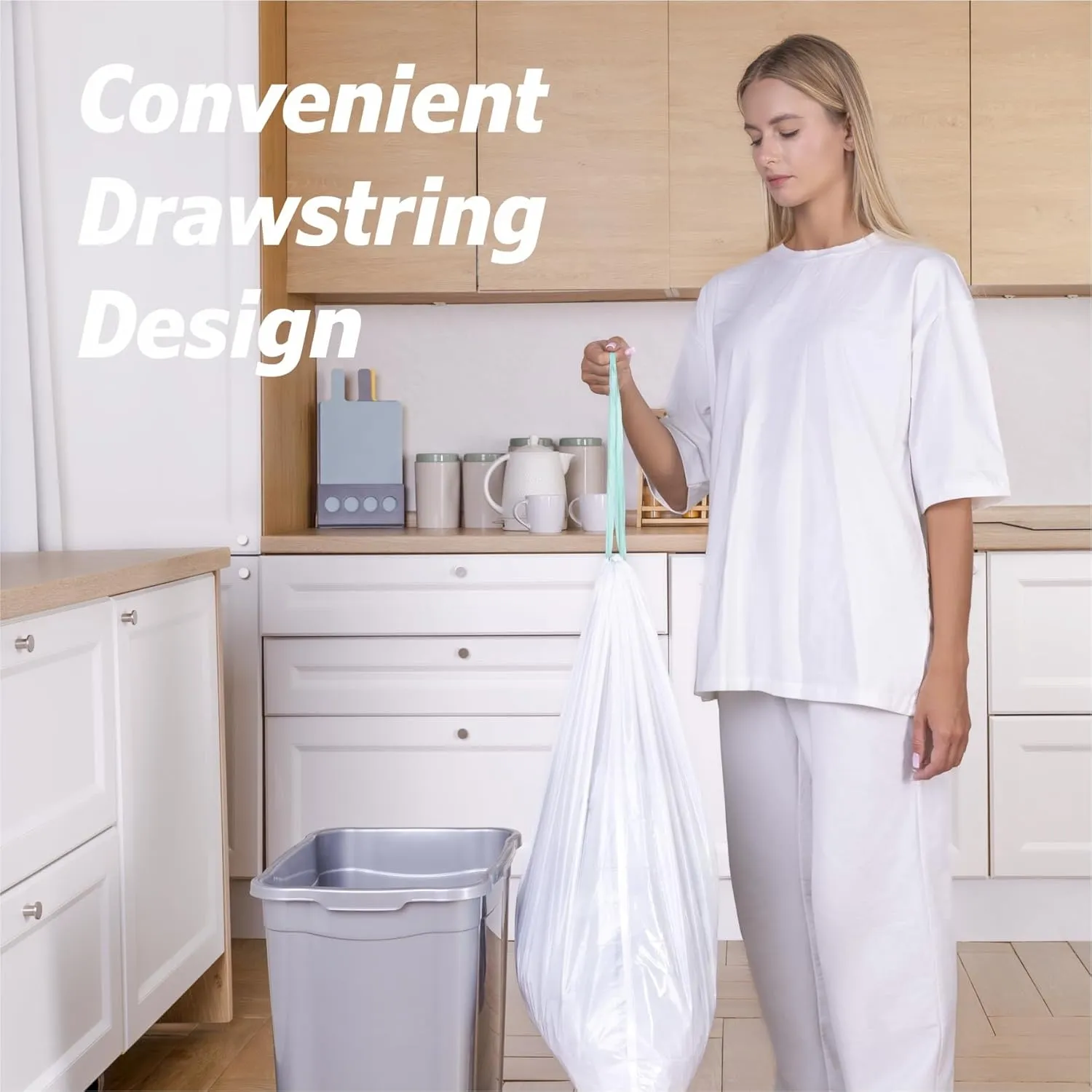 13 Gallon Tall Kitchen Drawstring Trash Bags - 1.2 Mil Extra Strong - Large Drawstring Garbage Bags - Large Plastic Bags - Individual, Unscented, White, 25" x 30", 40 Count