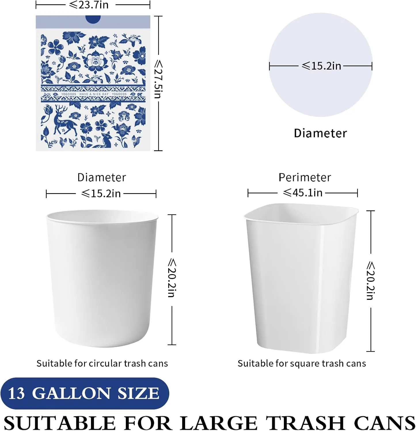 13 Gallon Trash Bags Drawstring, Leakproof Printed Tall Kitchen Garbage Bags, Tear-Resistant & Odor Control Trash Bags for Home/Office, Colored Portable 13 Gallon Garbage Bags, 80 Counts