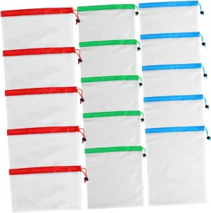 15pcs Reusable Produce Bags Mesh Grocery Bags for Fruits Vegetables Lightweight Storage with Drawstring Design for Kitchen Organization