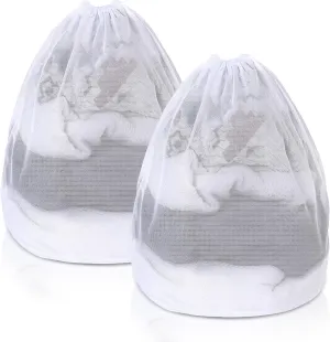 2 PCS Fine Mesh Laundry Bag 24 X 20 Inch Drawstring Laundry Mesh Bags Delicates Travel Laundry Wash Bag, Duty Dirty Clothes Mesh Bag for Travel Home Dorm Camp Hotel Beach, White
