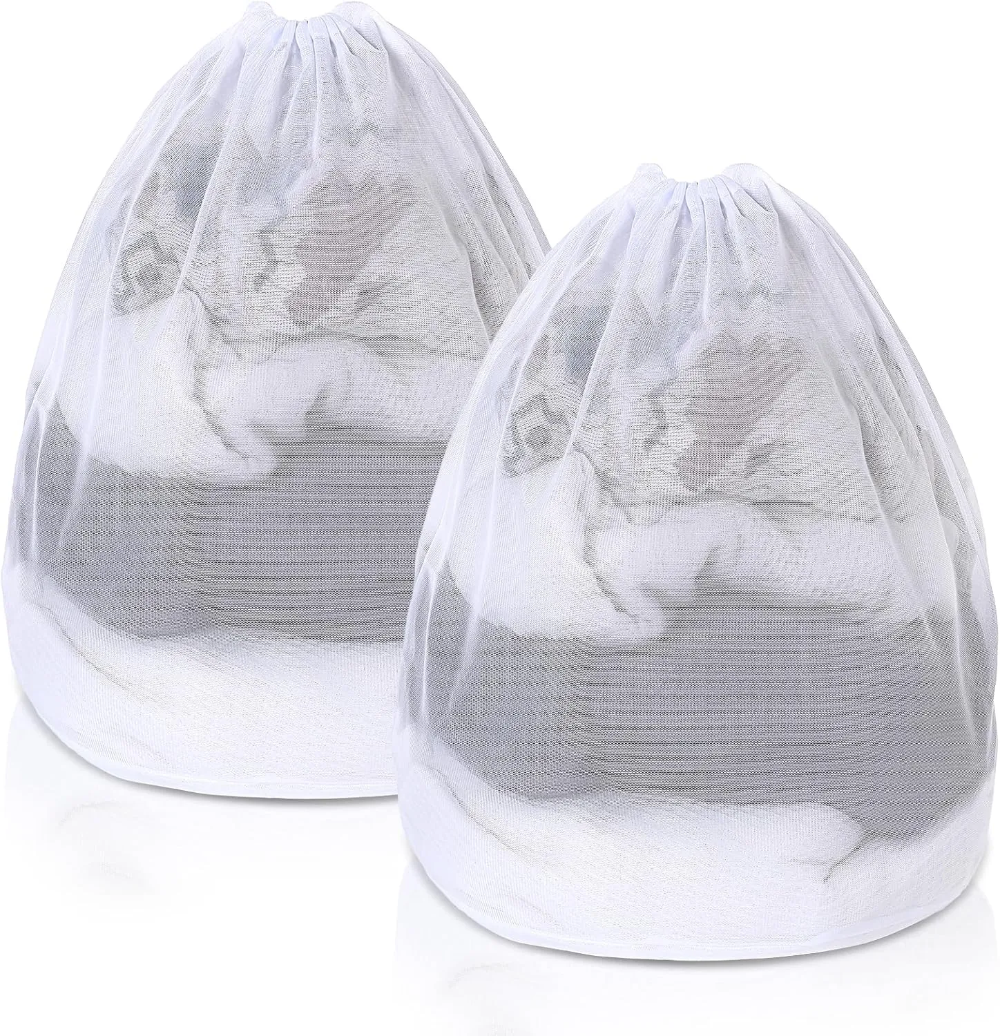 2 PCS Fine Mesh Laundry Bag 24 X 20 Inch Drawstring Laundry Mesh Bags Delicates Travel Laundry Wash Bag, Duty Dirty Clothes Mesh Bag for Travel Home Dorm Camp Hotel Beach, White