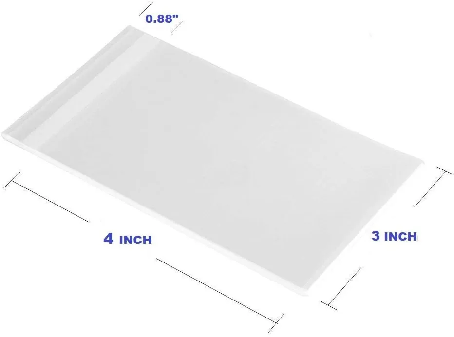 200ct Adhesive Treat Bags 3 x 4 Clear - 1.4 mils Thick Self Sealing OPP Plastic Bags/Clear Flat Resealable Cello (3" x 4")