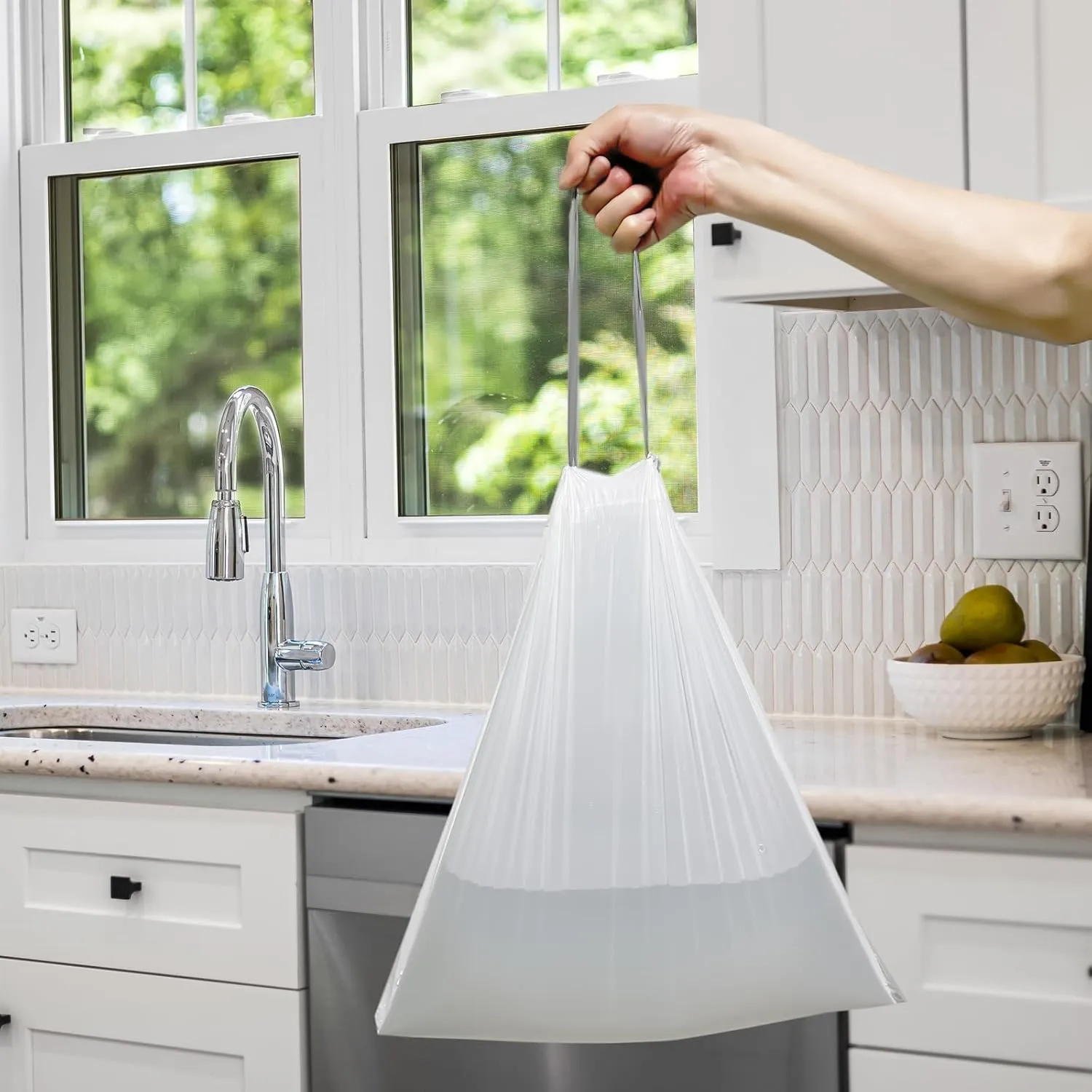 2.6 Gallon Small-Trash-Bags Plastic Drawstring Garbage-Bag - Mini Tiny White Unscented 80 Count For Bathroom Car Can Restroom Office Liners Waste Basket Strong Bulk Inwaysin