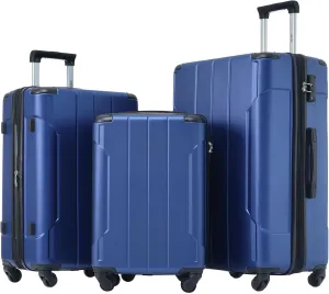 3 Pcs Hardshell Luggage ABS Spinner Suitcase with TSA Lock Lightweight 20''24''28'', Blue