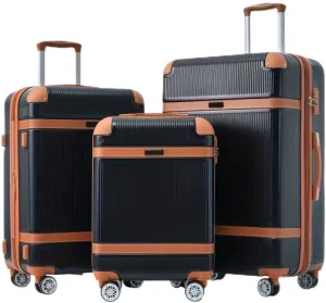 3 Piece Hardshell Luggage Double Spinner 8 Wheels Suitcase with TSA Lock Lightweight 20''24''28'' Black