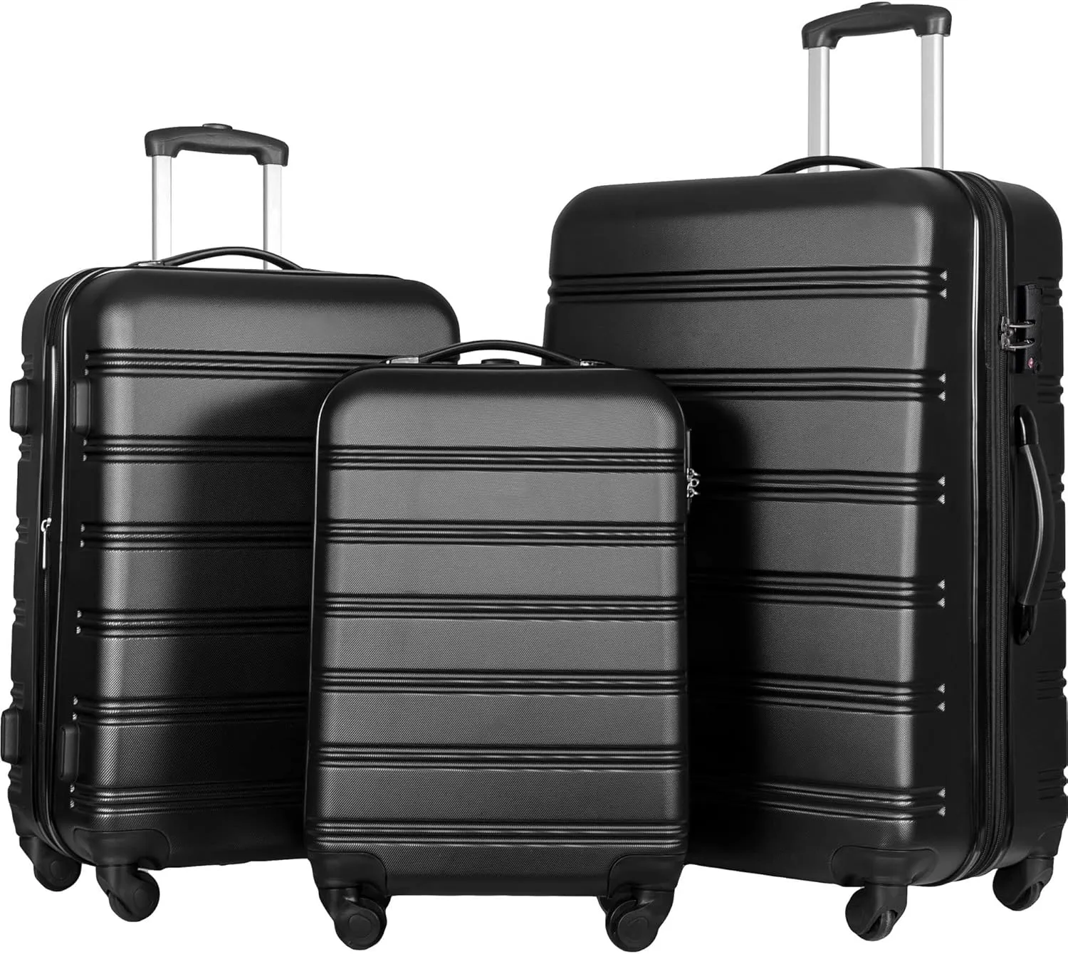 3 Piece Hardside Spinner Luggage Set for Stress-Free Travel, Lightweight Design, Expandable for Extra Space, Black