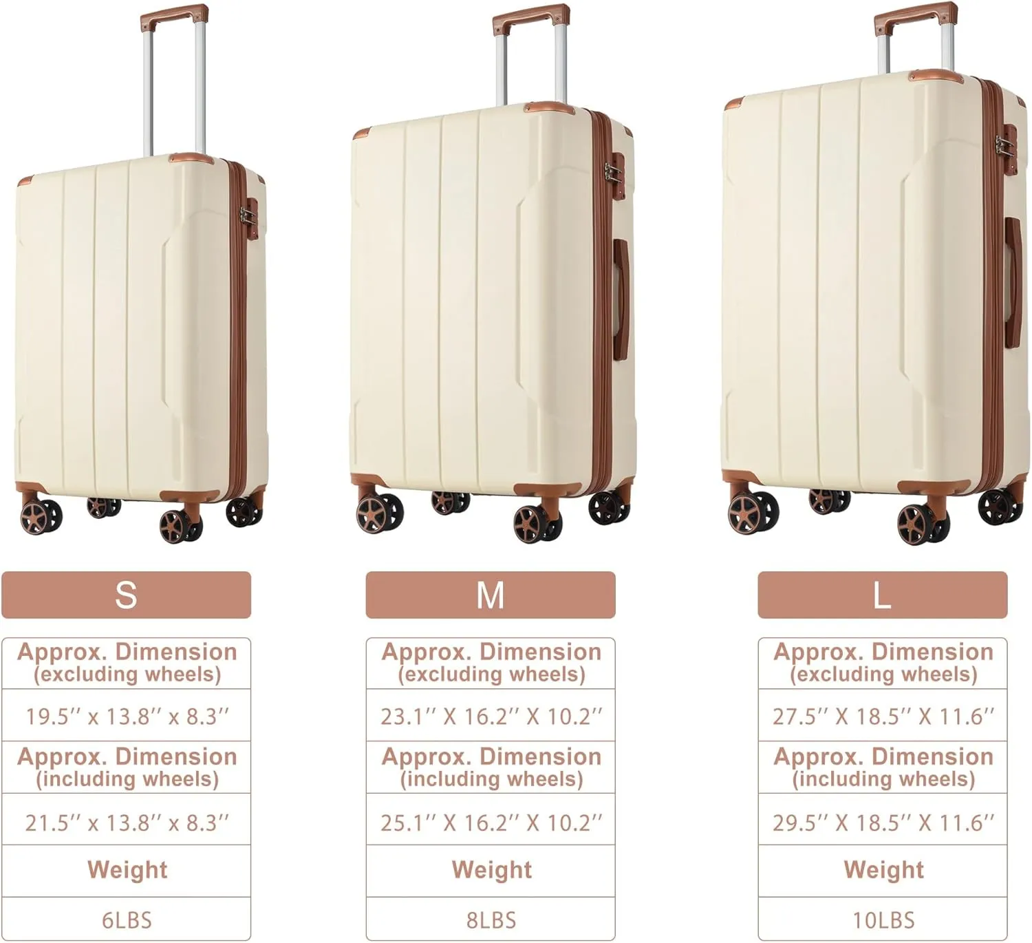 3 Piece Luggage Set with TSA Lock and Double Spinner Wheels, Expandable Hard Shell ABS Suitcases (20/24/28inch)(Brown White)