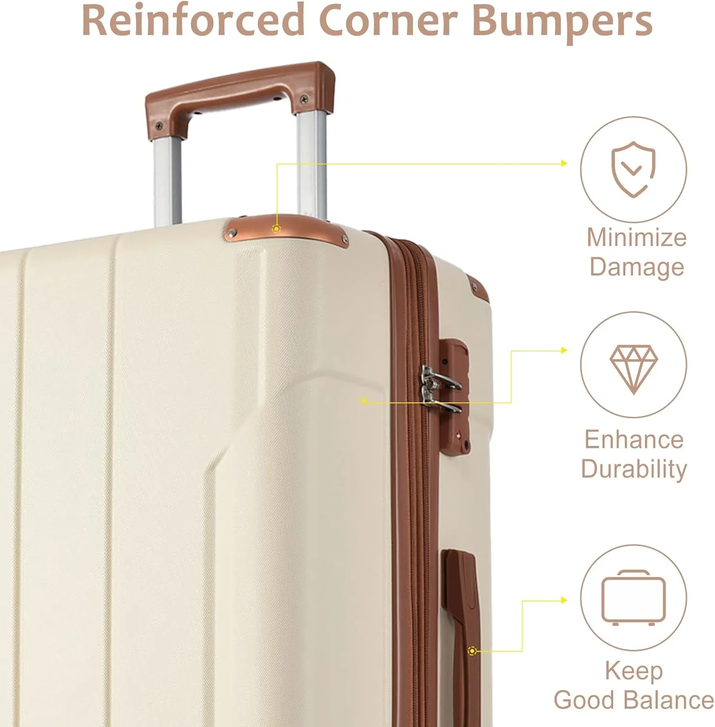 3 Piece Luggage Set with TSA Lock and Double Spinner Wheels, Expandable Hard Shell ABS Suitcases (20/24/28inch)(Brown White)