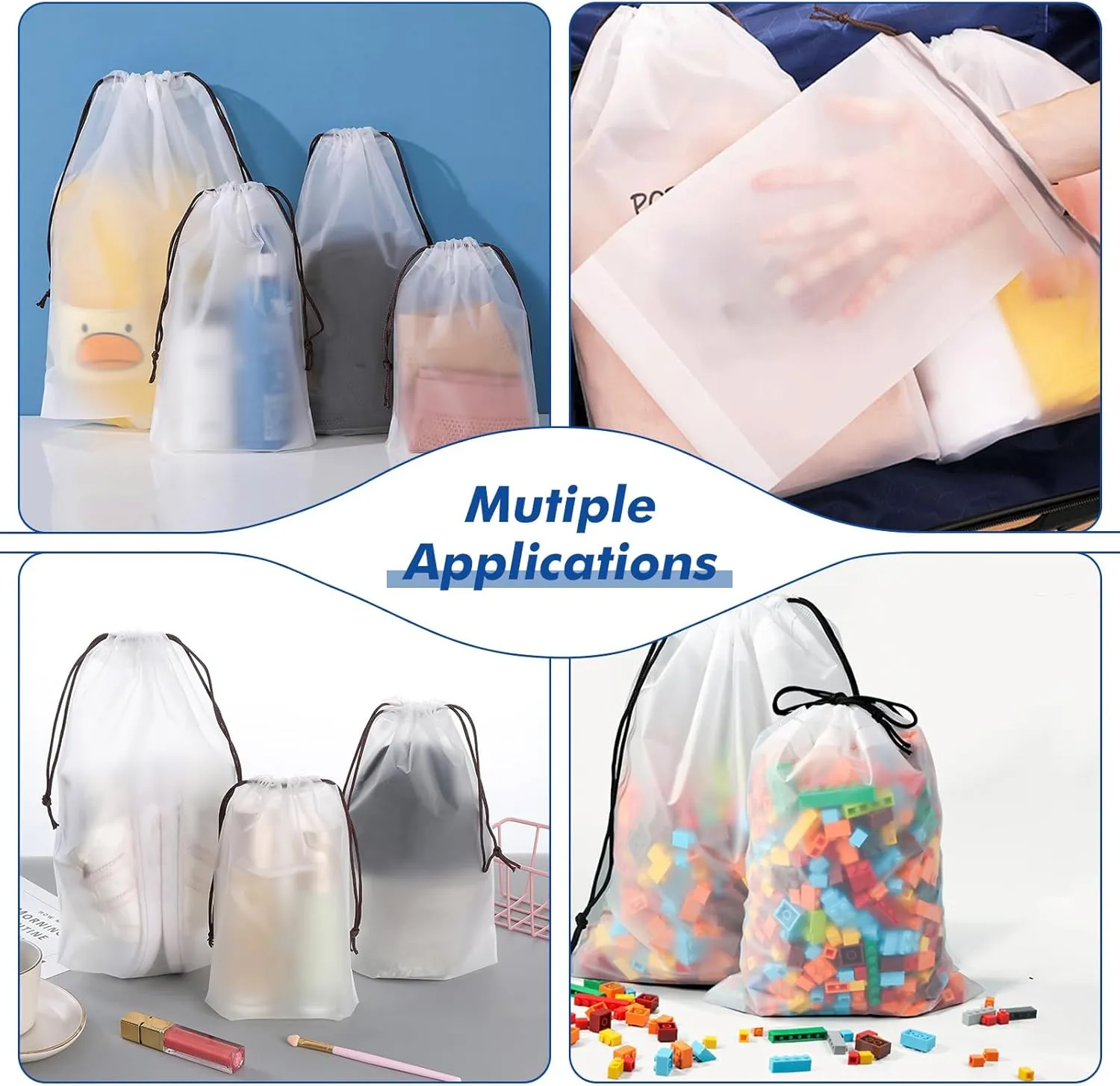 30 Packs Translucent Shoe Bags for Travel 15.7" x 11.8" Portable Drawstring Bags Bulk with label Stickers Waterproof Travel Shoe Bags for Packing Plastic Dustproof Shoe Storage Bags for Men and Women