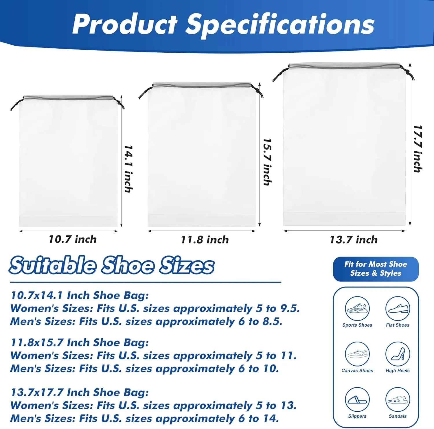 30 Packs Translucent Shoe Bags for Travel 15.7" x 11.8" Portable Drawstring Bags Bulk with label Stickers Waterproof Travel Shoe Bags for Packing Plastic Dustproof Shoe Storage Bags for Men and Women