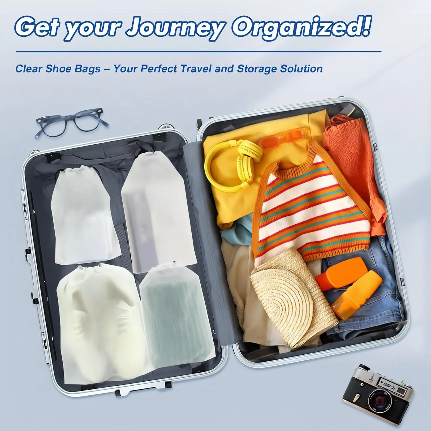 30 Packs Translucent Shoe Bags for Travel 15.7" x 11.8" Portable Drawstring Bags Bulk with label Stickers Waterproof Travel Shoe Bags for Packing Plastic Dustproof Shoe Storage Bags for Men and Women