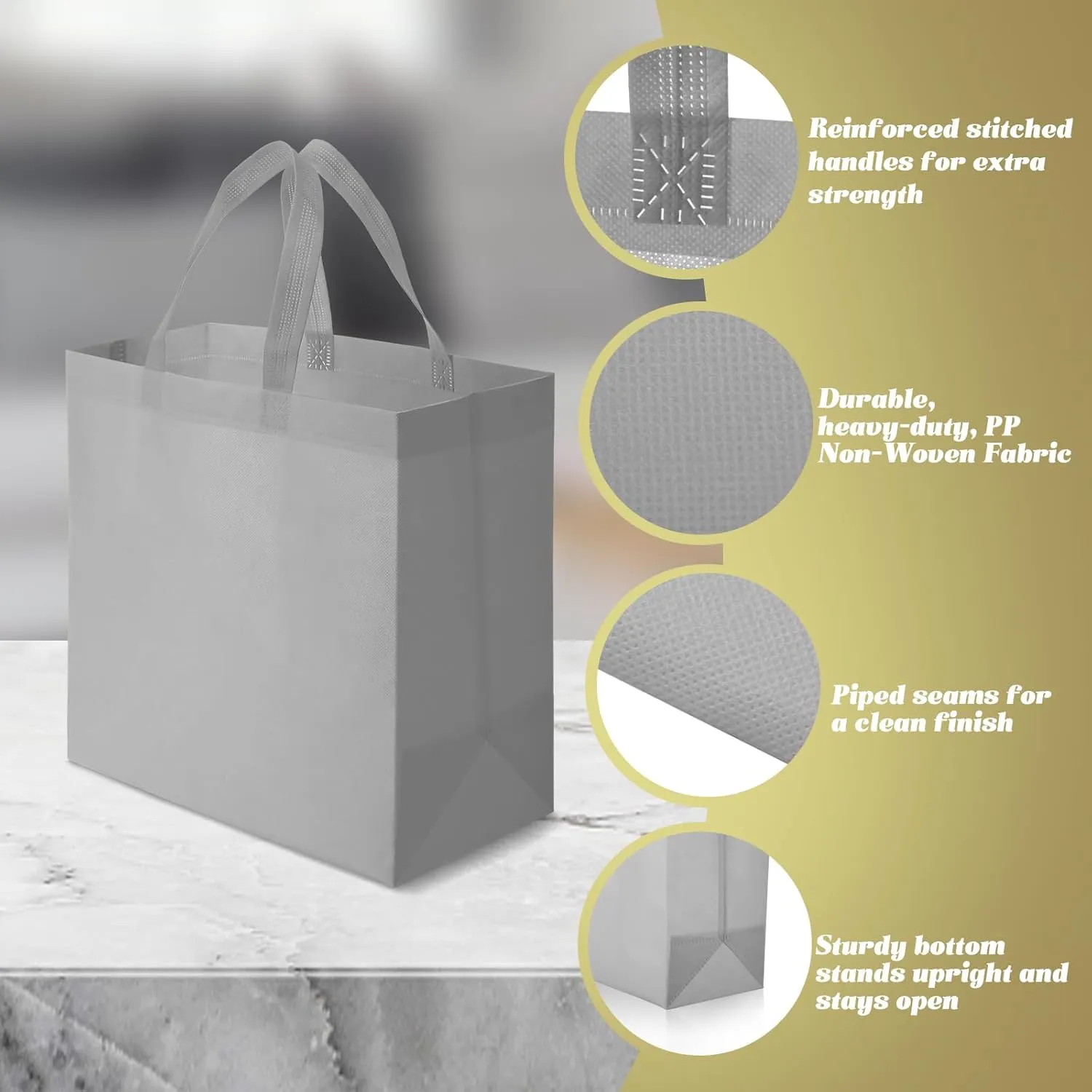 30 Pcs Reusable Tote Bag Bulk Non Woven Grocery Bag with Handle Blank Foldable Shopping for Groceries Shop Retail