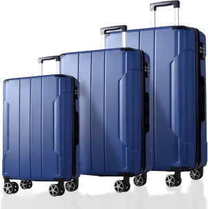 3pcs Luggage Set, Expandable Abs Hard Shell Suitcases With Double Spinner Wheels & Tsa Lock  20/24 / 28 Inches (Blue)  Durable Travel Bags
