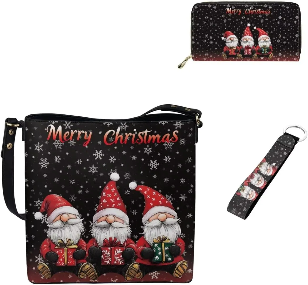 3Pcs Tote Bags Set Saddle Bags Satchel Bags for Women Wristlet Purses for Women Key Holder