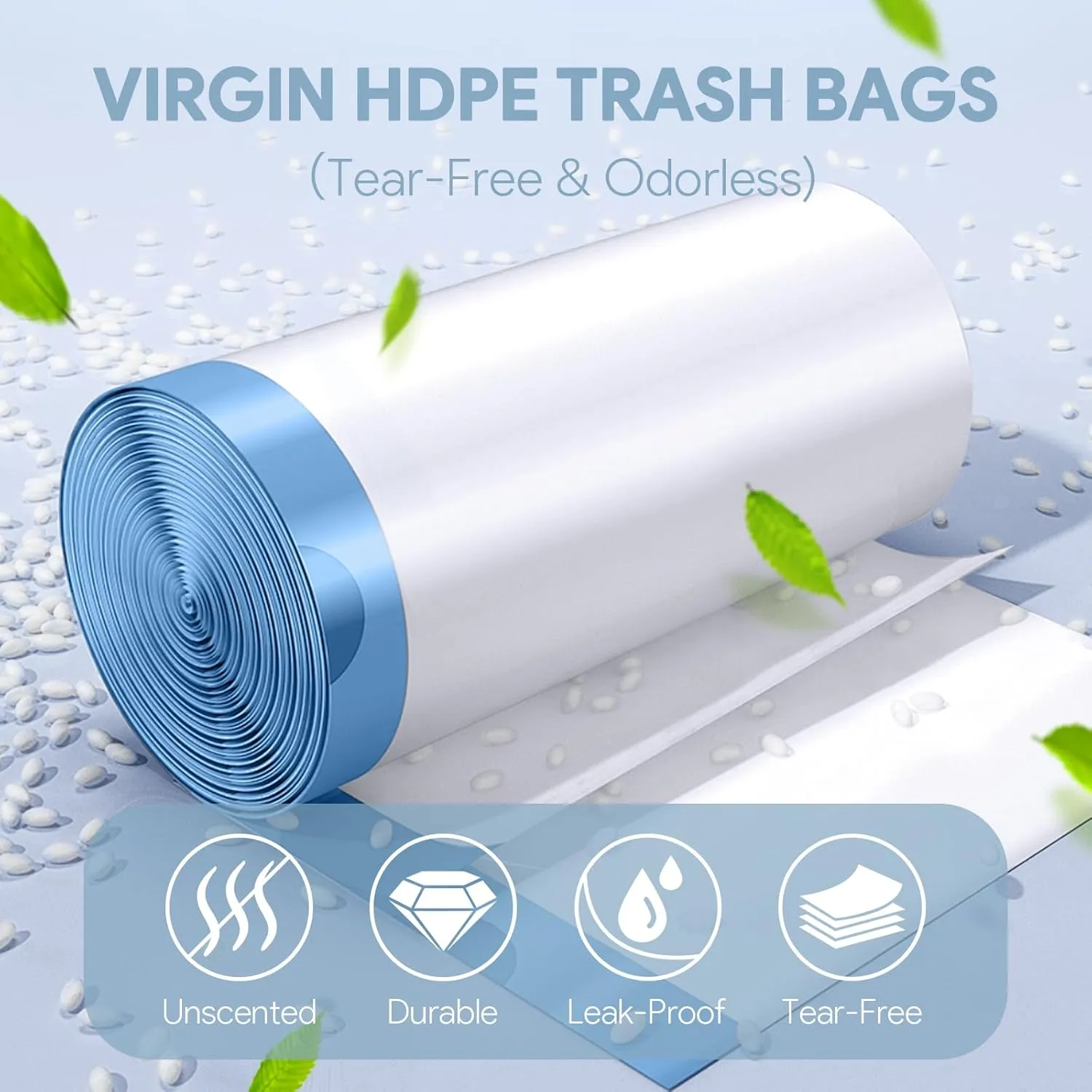 4 Gallon Small Trash Bags, Drawstring 4 Gallon Garbage Bags, Tear-Free Separated Unscented White Small Trash Bags Plastic Wastebasket Liners for Bathroom Toilet Home Office and Bedroom, 80 Count
