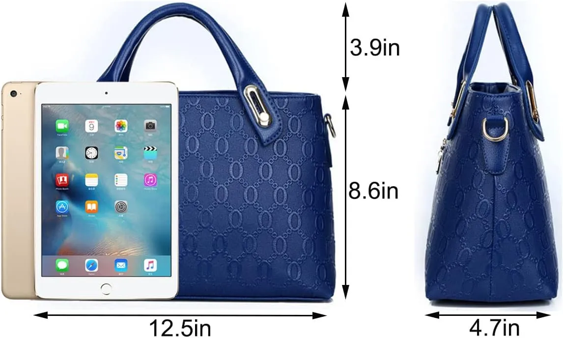 4-PC Women Handbag Shoulder Bag Clutch Card Bag Fashion Totes Satchels Purses with Bear Pendant