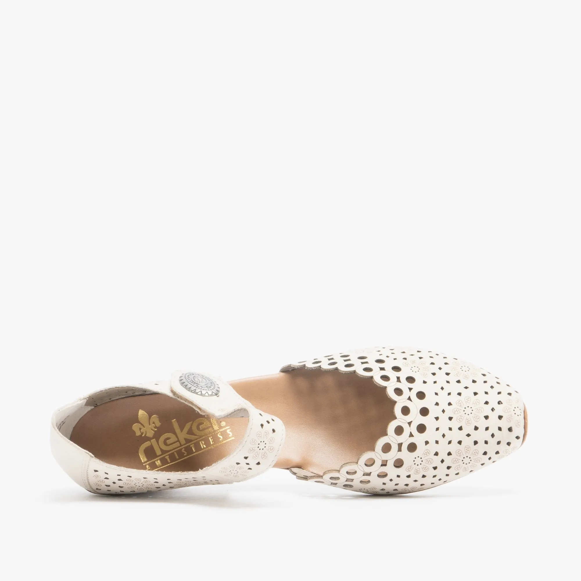 43753-60 Ladies Leather Block Heel Shoes Beige