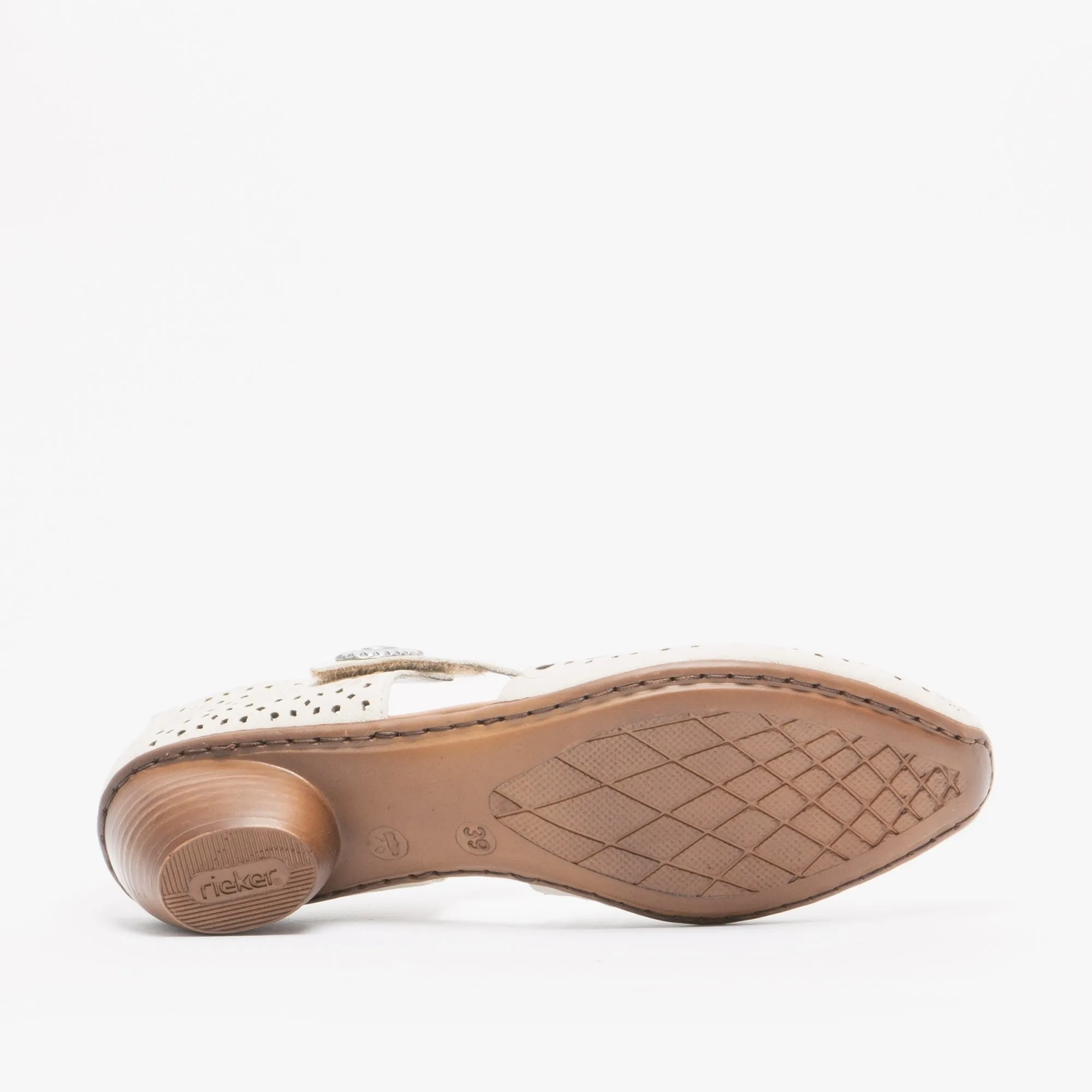 43753-60 Ladies Leather Block Heel Shoes Beige