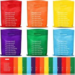 48 Pcs End of the Year Gifts Bags for Students Rainbow Reusable Goodie Treat Bags with Handles Bulk 11.5 x 9.5 Inches Inspiration Party Favor for Birthday Holiday Party Supplies