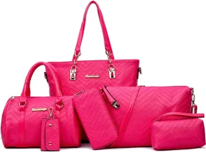 6-Pcs Handbags Sets Women Purses PU Leather Texture Pattern Tote Bags Satchel Crossbody Shoulder Bag Wristlets Wallet