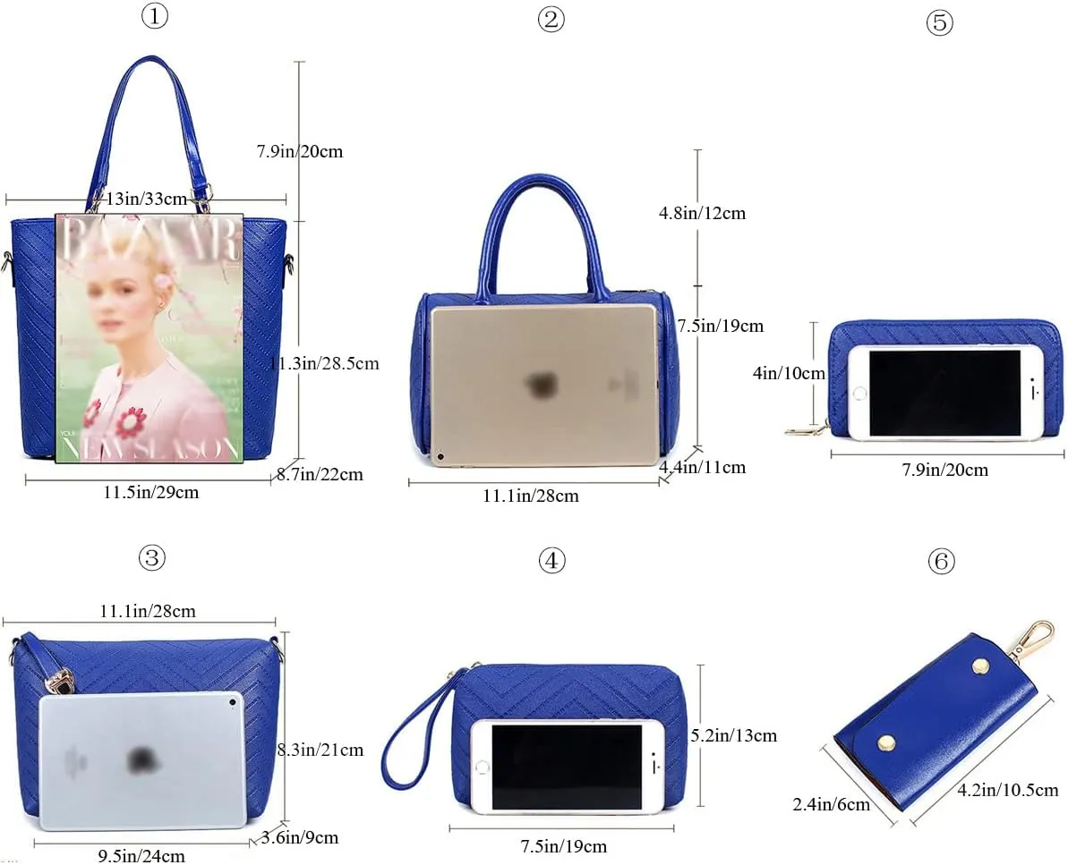 6-Pcs Handbags Sets Women Purses PU Leather Texture Pattern Tote Bags Satchel Crossbody Shoulder Bag Wristlets Wallet