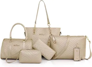6-Pcs Handbags Sets Women Purses PU Leather Texture Pattern Tote Bags Satchel Crossbody Shoulder Bag Wristlets Wallet