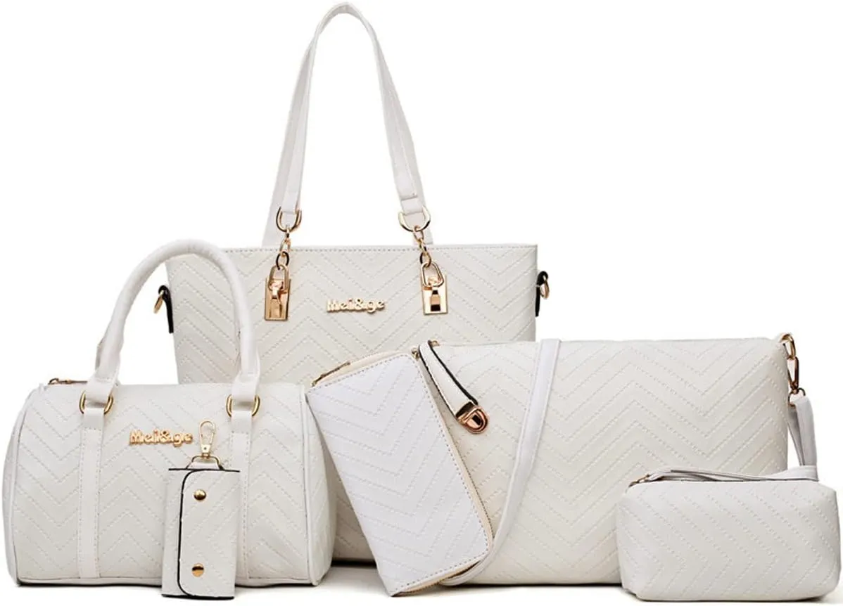 6-Pcs Handbags Sets Women Purses PU Leather Texture Pattern Tote Bags Satchel Crossbody Shoulder Bag Wristlets Wallet