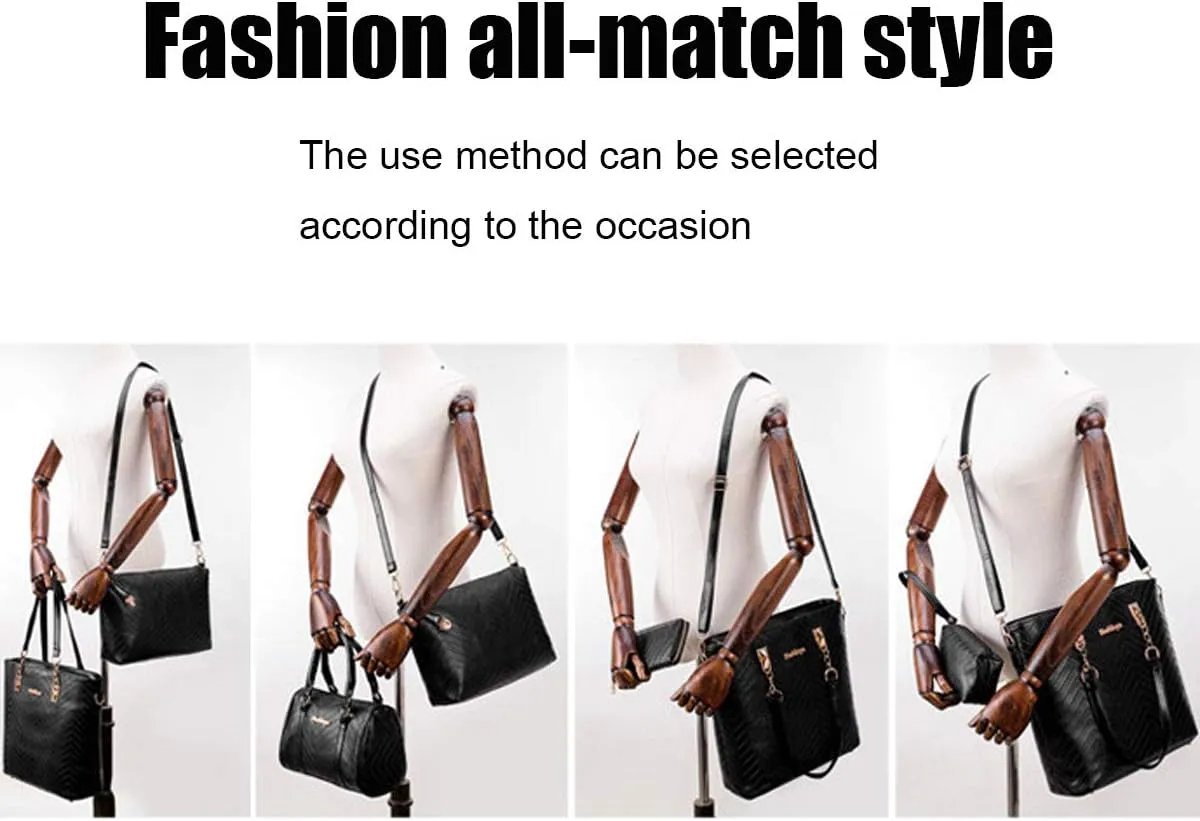 6-Pcs Handbags Sets Women Purses PU Leather Texture Pattern Tote Bags Satchel Crossbody Shoulder Bag Wristlets Wallet