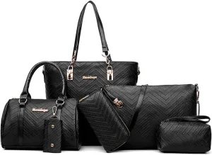 6-Pcs Handbags Sets Women Purses PU Leather Texture Pattern Tote Bags Satchel Crossbody Shoulder Bag Wristlets Wallet