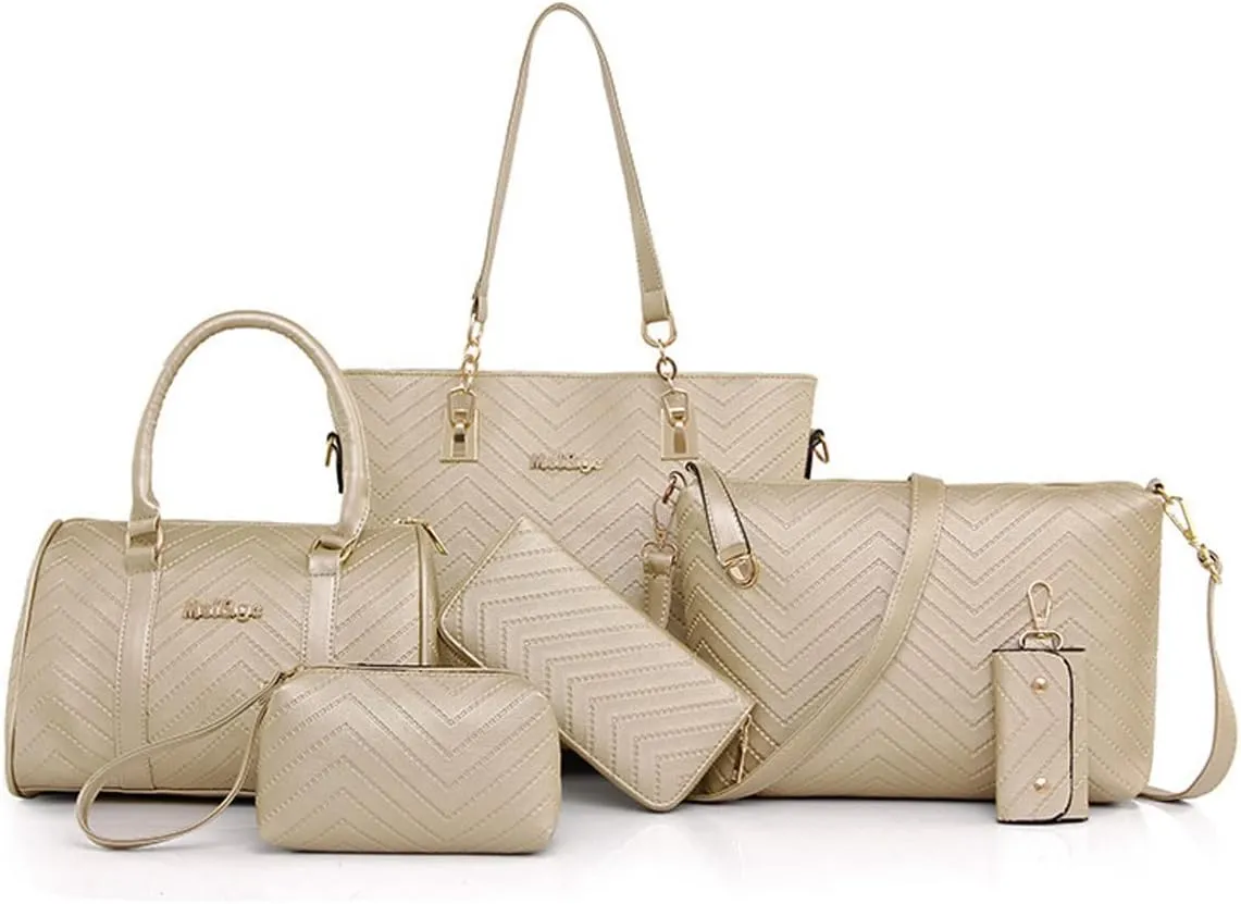 6-Pcs Handbags Sets Women Purses PU Leather Texture Pattern Tote Bags Satchel Crossbody Shoulder Bag Wristlets Wallet