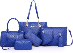 6-Pcs Handbags Sets Women Purses PU Leather Texture Pattern Tote Bags Satchel Crossbody Shoulder Bag Wristlets Wallet