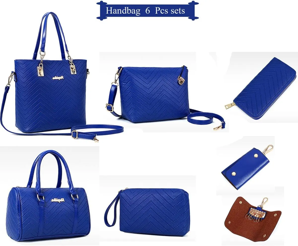 6-Pcs Handbags Sets Women Purses PU Leather Texture Pattern Tote Bags Satchel Crossbody Shoulder Bag Wristlets Wallet