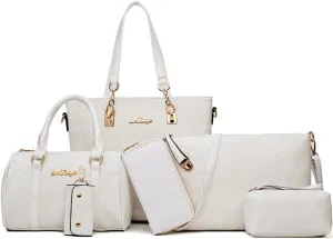 6-Pcs Handbags Sets Women Purses PU Leather Texture Pattern Tote Bags Satchel Crossbody Shoulder Bag Wristlets Wallet