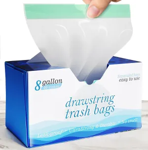 8 Gallon Drawstring Garbage Bags 0.8 Mil Ultra Strong Medium Kitchen Trash Bags Medium Plastic Bags - Individual, Unscented, White, 23"x27", 50 Count