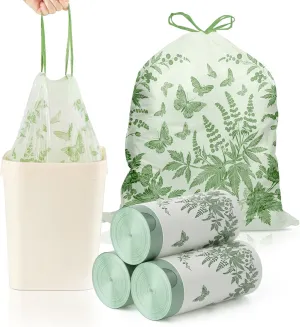8 Gallon Trash Bags with Butterfly Printed & Sweet Wormwood Scent, Drawstring Medium Garbage Bags, Tear-Resistant & Fragrant Trash Can Liners, Trash Bags 8 Gallon for Home/Office, 75 Counts